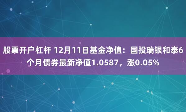 股票开户杠杆 12月11日基金净值：国投瑞银和泰6个月债券最新净值1.0587，涨0.05%