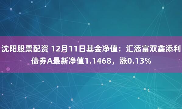 沈阳股票配资 12月11日基金净值：汇添富双鑫添利债券A最新净值1.1468，涨0.13%