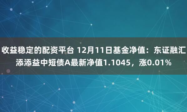 收益稳定的配资平台 12月11日基金净值：东证融汇添添益中短债A最新净值1.1045，涨0.01%